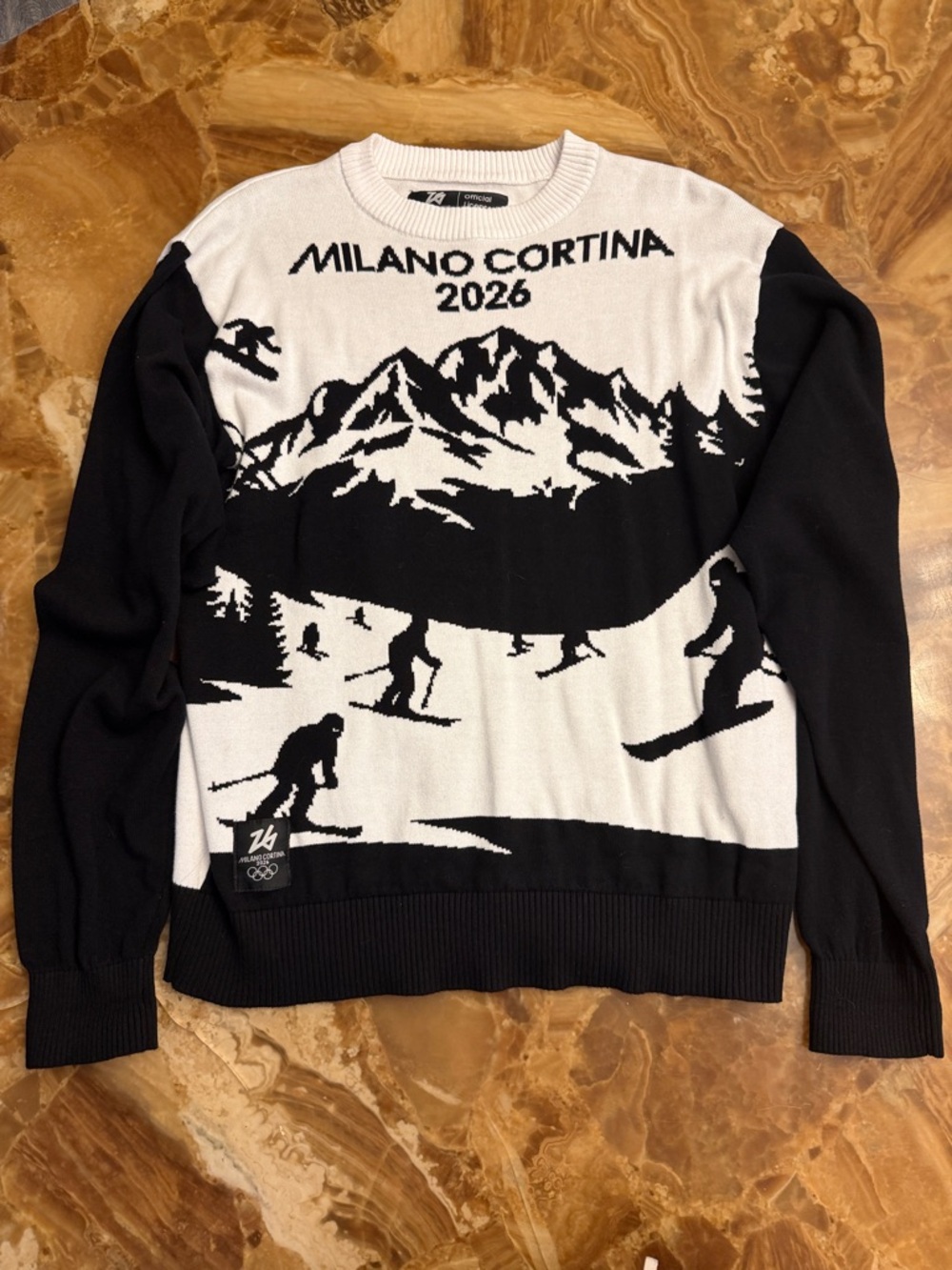 Milano Cortina 2026 Black & White Ski Graphic Sweater